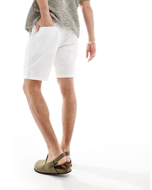 ASOS White Slim Regular Length Linen Shorts With Fixed Waist for men