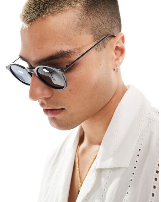 ASOS Black Round Sunglasses With Pipets for men