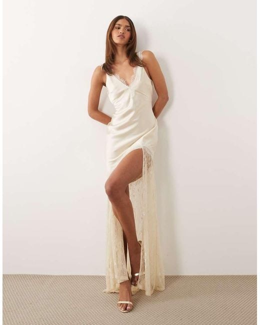 ASOS Natural Asos X The Sourced Collection Satin And Lace Dress