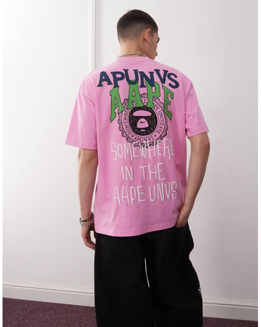 Aape By A Bathing Ape Pink Aape By A Bathing Ape Multi Logo T-Shirt for men