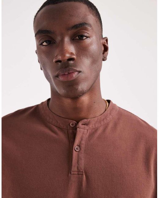 ASOS Brown Heavyweight Boxy Oversized T-shirt With Henley Neck for men