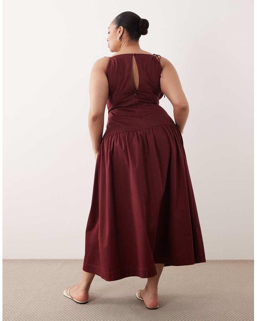 ASOS Asos Design Curve Structured Cotton Sateen Tie Bust Dropped Waist Maxi Sundress