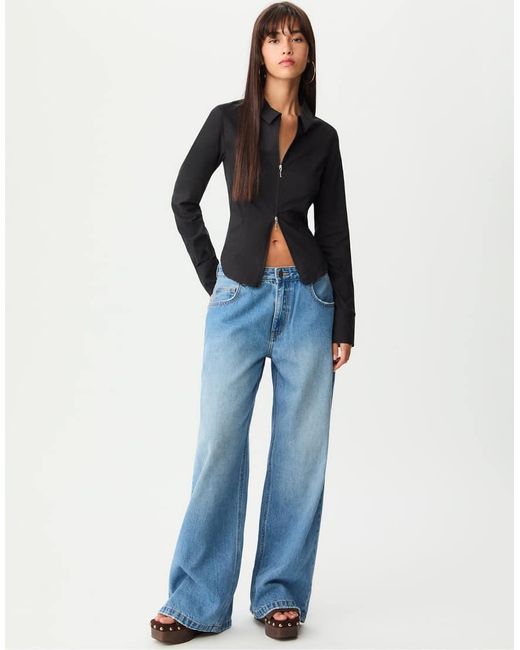 Stradivarius Black Fitted Shirt With Zip