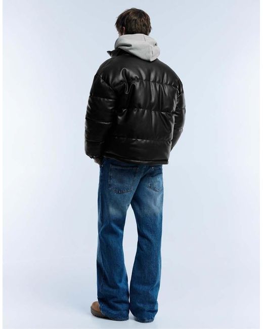 Pull&Bear Gray Padded Leather Effect Jacket for men