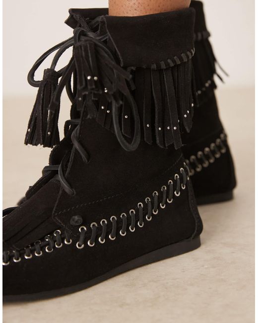 ASOS Black Anais Fringe Ankle Boots