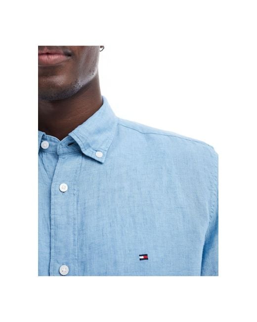 Tommy Hilfiger Blue Pigment Dyed Linen Regular Fit Shirt for men