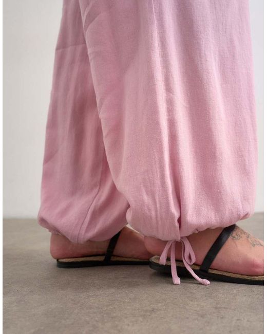 TOPSHOP Pink Linen Blend Elasticated Waist Balloon Pants