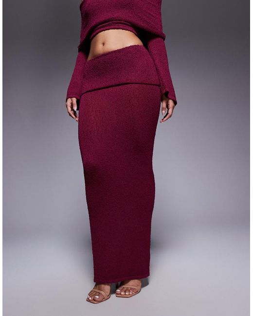 Wanderdoll Purple Exclusive Yasmin Boucle Knit Dramatic Foldover Maxi Skirt Co-Ord