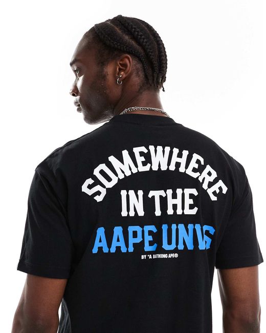 Aape By A Bathing Ape Black Aape By A Bathing Ape Logo T-shirt With Camo Back Print for men