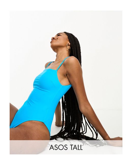 ASOS Blue Asos Design Tall Square Neck Swimsuit
