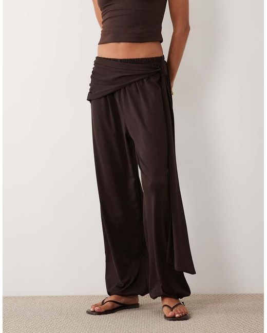 ASOS Brown Slinky Drape Wrap Detail Balloon Pants