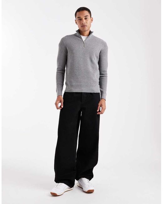 Only & Sons Gray Ribbed Half Zip Jumper for men