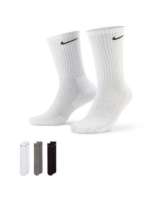 Training - everyday cushioned - confezione da 3 paia di calzini imbottiti bianchi, grigi e neri di Nike in White da Uomo