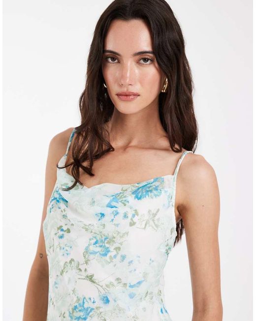 Vero Moda Blue Smilla Chiffon Cowl Neck Cami Midi Dress