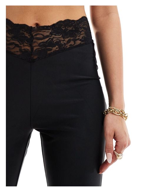 ASOS Black Lace Wrap Waist Flare Trousers With Back Ruched Seam