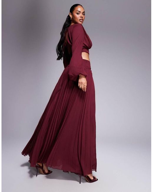 ASOS Purple Dropped Waist Pleated Detail Maxi Skirt
