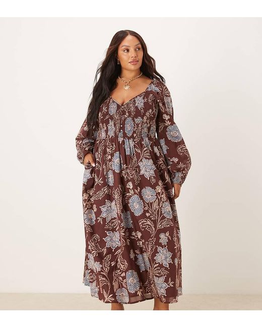 Nobody's Child Brown Amaya Balloon Sleeve Midi Dress
