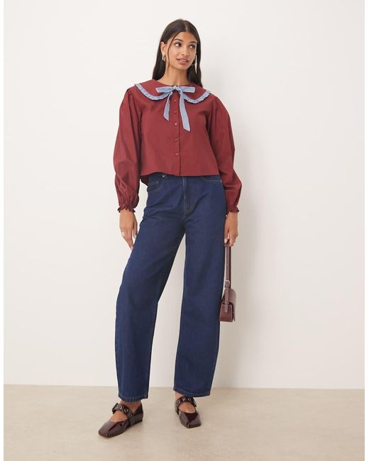 Glamorous Red Oversized Collar Blouse