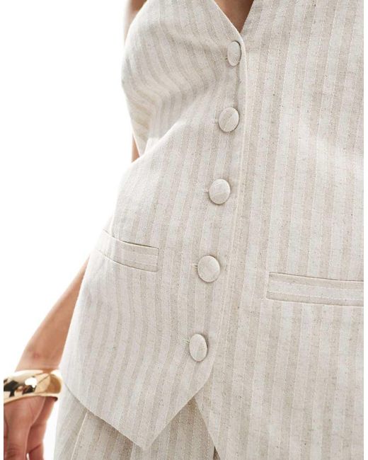 4th & Reckless White Linen Blend Tailored Halterneck Tie Back Waistcoat Top Co-ord