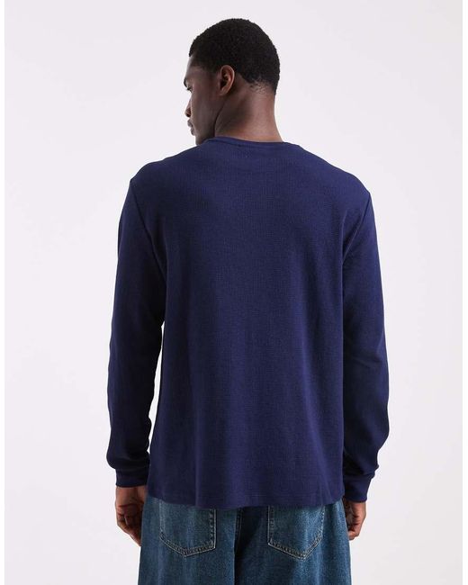 Calvin Klein Blue Waffle Badge Logo Long Sleeve T-shirt for men