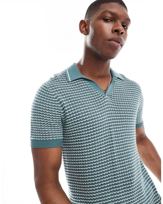 Polo en maille ajouree avec motif et lisere blanc Hollister pour homme en coloris Bleu Lyst
