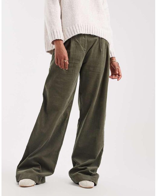 ASOS Green Asos Design Tall Turn Up Hem Wide Leg Cord Trousers