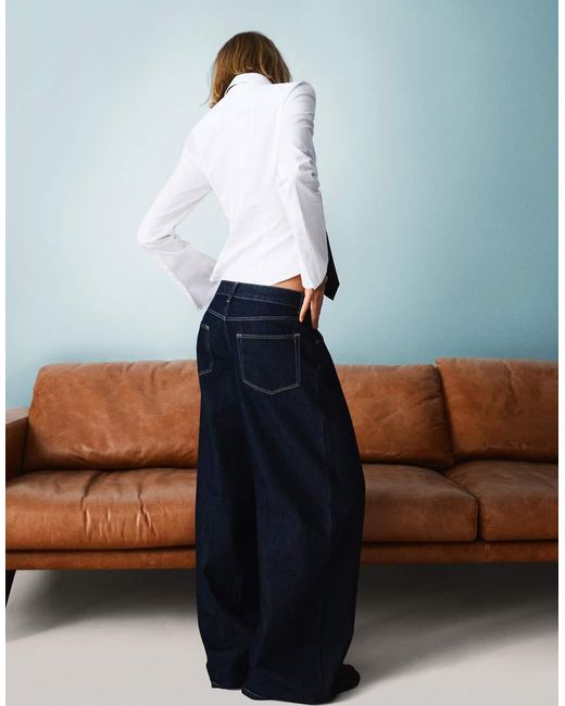 Bershka Blue Wide-leg Low-waist Jeans