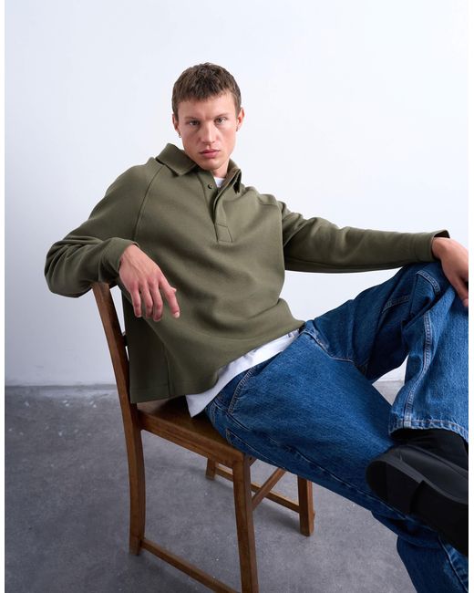 Topman Green Boxy Fit Polo Sweat for men