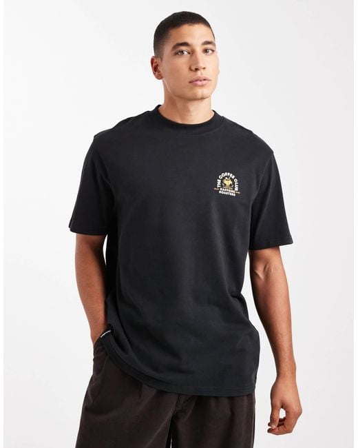 Threadbare Black Relaxed Fit Coffee Club Graphic Print T-shirt for men