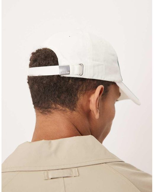 Calvin Klein White Graphic Signature Cap With Green Piping for men