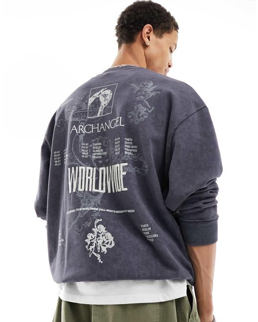 ASOS Oversized Sweatshirt Met Geborduurde Print Aan in het Blue voor heren