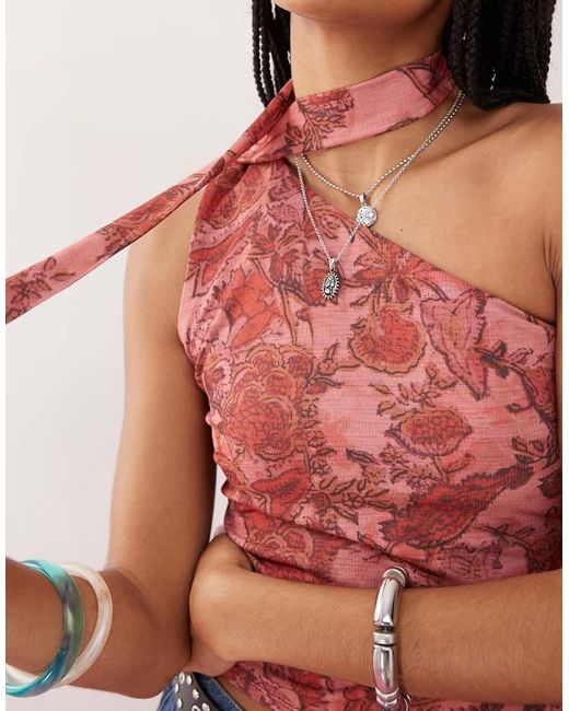 Reclaimed Vintage Red One Shoulder Scarf Top