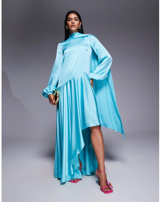 ASOS Blue Asos Archive Satin Maxi Dress With Dropped Waist And Scarf Detail