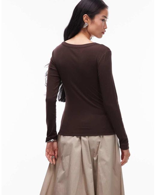 ARKET Top Van Geribbelde Jersey Met Lange Mouwen En Boothals in het Brown