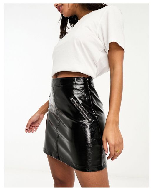 New Look Black Vinyl Mini Skirt