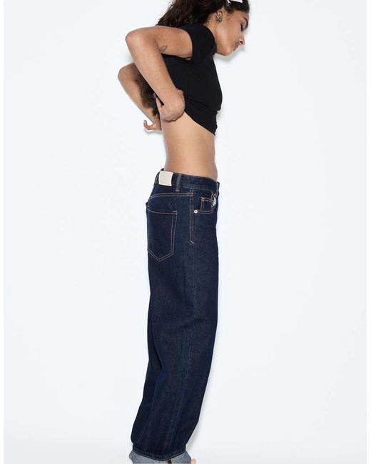 Stradivarius Blue D92 Ripped Straight Wide-leg Jeans