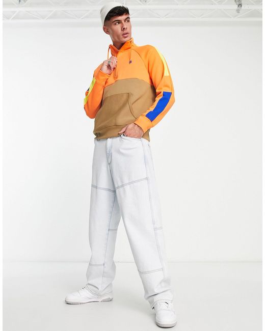 Polo Ralph Lauren – hybrid-sweatshirt mit blockfarbendesign in Orange für Herren