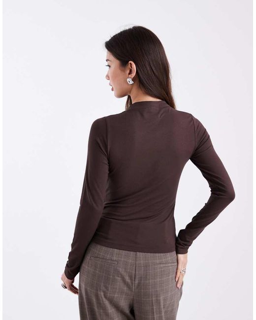ASOS Brown Wrap Front Detail Long Sleeve Top