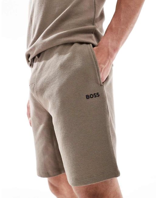 Boss Brown Waffle Co-ord Shorts for men