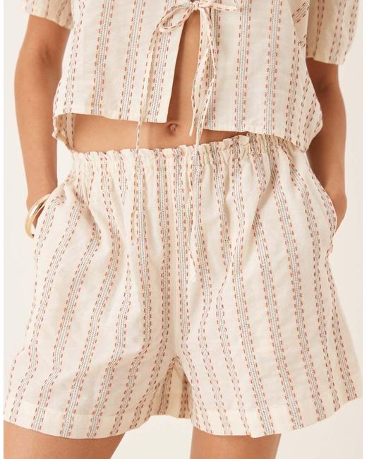 ASOS Natural Shirred Waist Stripe Shorts Co-ord