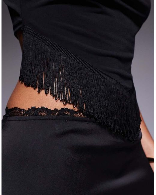 ASOS Black Co-ord Fringe Detail Cowl Neck Top