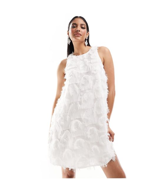 Y.A.S White Bridal Textured Racer Neck Mini Dress