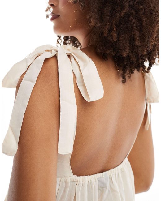 Vestido playero corto color escalonado con lazadas en los tirantes Vero Moda de color White