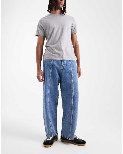 Jack & Jones Blue baggy Fit Jeans With Seam Detail for men