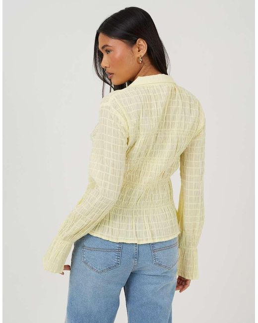 Brave Soul Natural Long Sleeve Tie Front Smock Top