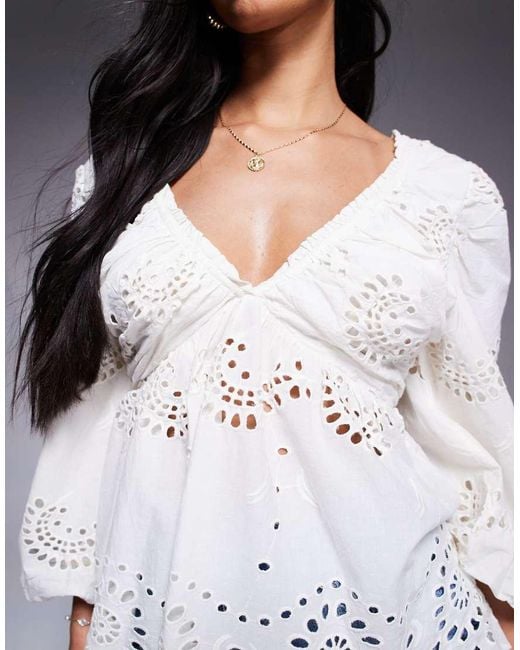 River Island Gray Broderie Blouse