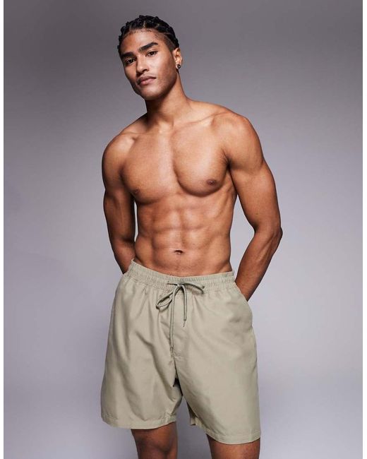 Pantaloncini Da Bagno Lunghezza Media, Colore Kaki di ASOS in Green da Uomo
