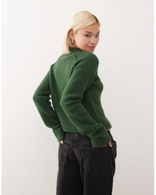 Weekday Green Wool Blend Fitted Cardigan