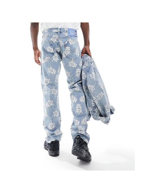 Levi's Blue X Gundam Collab '93 501 Starfighter All Over Print Straight Fit Jeans for men