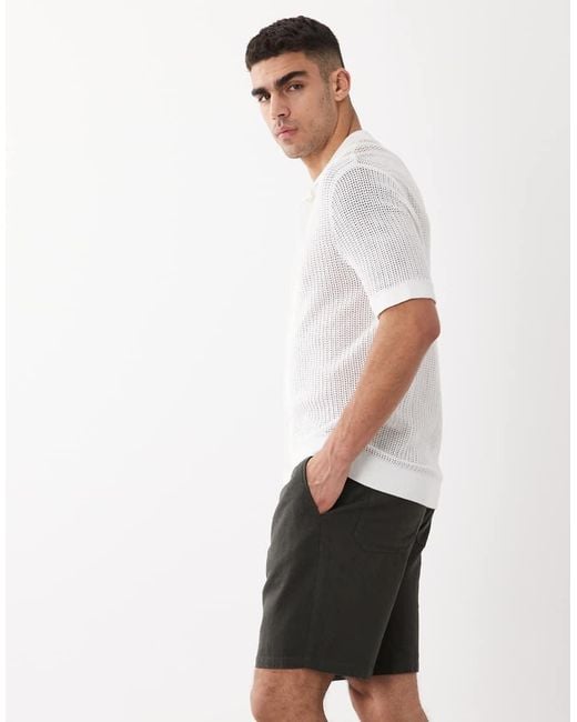 SELECTED White Linen Blend Shorts for men